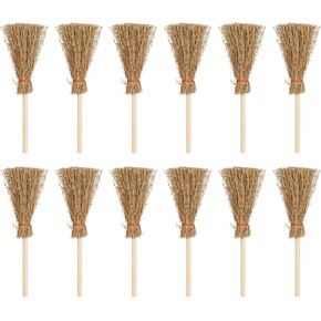Ciieeo 12pcs Mini Broom with Red Rope Witches Mini Broom Prop Mini Witch Broom Halloween Mini Witch Broom for Costume Cosplay Party