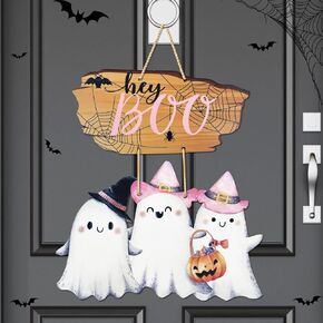 Halloween Decorations Ghost BOO Sign Decorations Halloween Wooden Ghost Hanging Sign for Front Door Hanger Wreath Decor Halloween Pumpkin Hanging Decorations for Halloween Party Decorations
