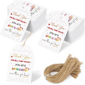 SallyFashion 80PCS Thank You Gift Tags, Paper Gift Tags with String Colorful Hanging Label for Thanksgiving Wedding Party 2 x 3 Inches
