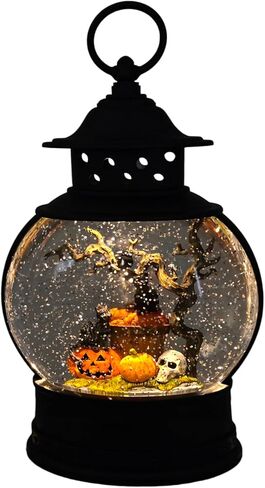 Gerson International Lighted Halloween Water Lantern Snow Globe, Black Cats, Pumpkins with Swirling Glitter-11 Inch in Kuwait