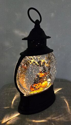 Gerson International Lighted Halloween Water Lantern Snow Globe, Black Cats, Pumpkins with Swirling Glitter-11 Inch in Kuwait