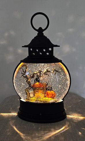 Gerson International Lighted Halloween Water Lantern Snow Globe, Black Cats, Pumpkins with Swirling Glitter-11 Inch in Kuwait
