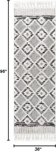nuLOOM Journey Shaggy Checkered Tiles Tassel Runner Rug, 2' 8" x 8', Grey in Saudi Arabia