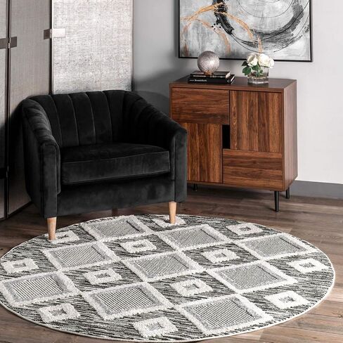 nuLOOM Journey Shaggy Checkered Tiles Tassel Runner Rug, 2' 8" x 8', Grey in Saudi Arabia