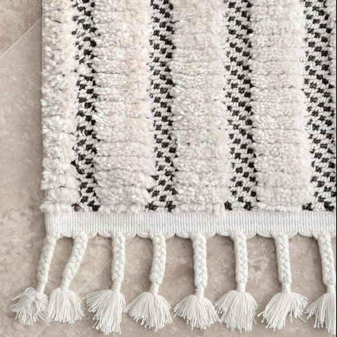 nuLOOM Journey Shaggy Checkered Tiles Tassel Runner Rug, 2' 8" x 8', Grey in Saudi Arabia
