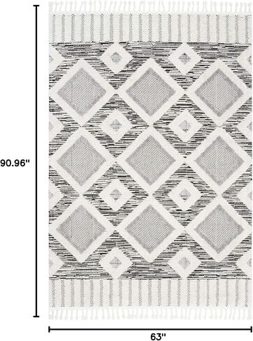 nuLOOM Journey Shaggy Checkered Tiles Tassel Runner Rug, 2' 8" x 8', Grey in Saudi Arabia