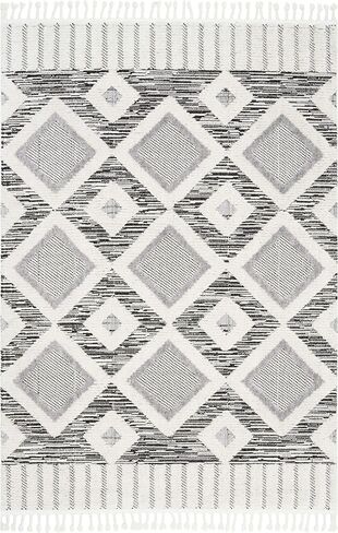 nuLOOM Journey Shaggy Checkered Tiles Tassel Runner Rug, 2' 8" x 8', Grey in Saudi Arabia