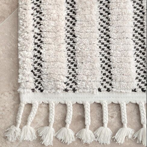 nuLOOM Journey Shaggy Checkered Tiles Tassel Runner Rug, 2' 8" x 8', Grey in Saudi Arabia