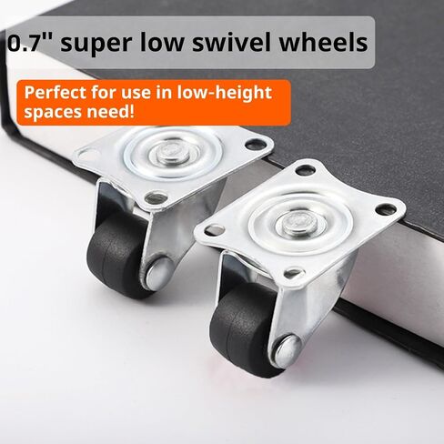 0.7 inch Mini Caster Wheels for Furniture Low Profile Swivel Casters Set of 4 Total Capacity 70 Lbs Perfect Wheel for Small Project、Nightstand、Side Table (No Brake) in Saudi Arabia
