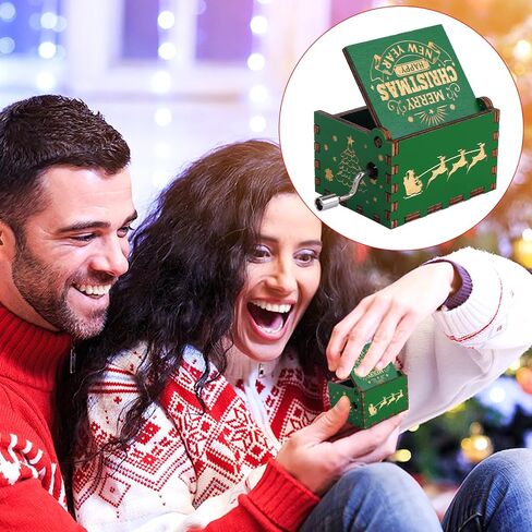 amaxiu عيد الميلاد صندوق الموسيقى - أجراس جلجل، كرنك اليد الخشبية محفورة صندوق موسيقي خمر صندوق موسيقى صغير للرجال النساء عيد الميلاد تخزين هدية زينة السنة الجديدة الشتاء عيد ميلاد لوازم الحفلات in Saudi Arabia