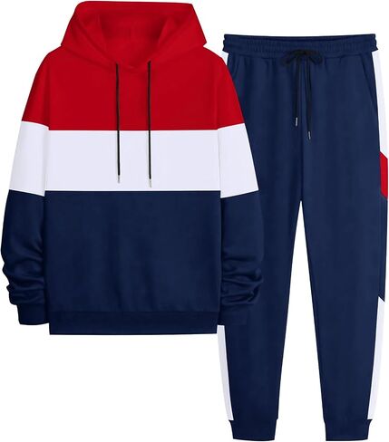 Babioboa Men's Tracksuit 2 Piece Color Block Hoodie Set Pullover Sweatshirt and Jogging Sweatpants Athletic Sweatsuits Set in Kuwait