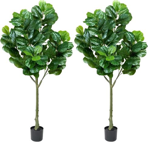 Artificial Fiddle Leaf Fig Tree, 5 feet Large Faux Tree with 82 Fiddle Leaves, Decorative Green Tall Fake Ficus Lyrata Silk Tree Plant in Pot for Living Room Bedroom Home Decor Indoor 105 in Saudi Arabia