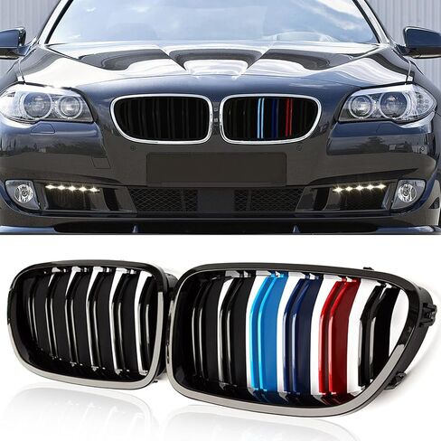 شبكة شواء F10، شبكة أمامية ATPOEN شرائح مزدوجة لسيارات BMW 5 Series F10 F11 F18 M5 535i 525i 528i 2010 2011 2012 2013 2014 2015 2016 2017 أسود لامع in Kuwait
