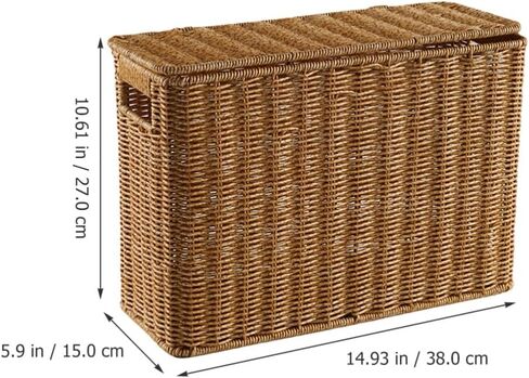 Alipis Woven Magazine Basket Natural Wicker Magazine Rack Rectangular Wicker Newspaper Holder Rattan Toys Organizers Decorative Storage Bin for Home Office Closet Decor in Kuwait