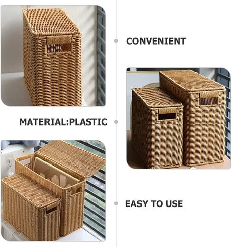 Alipis Woven Magazine Basket Natural Wicker Magazine Rack Rectangular Wicker Newspaper Holder Rattan Toys Organizers Decorative Storage Bin for Home Office Closet Decor in Kuwait