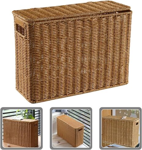 Alipis Woven Magazine Basket Natural Wicker Magazine Rack Rectangular Wicker Newspaper Holder Rattan Toys Organizers Decorative Storage Bin for Home Office Closet Decor in Kuwait
