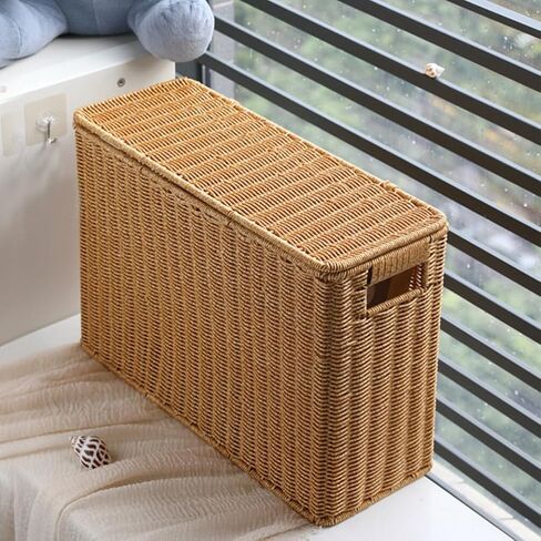 Alipis Woven Magazine Basket Natural Wicker Magazine Rack Rectangular Wicker Newspaper Holder Rattan Toys Organizers Decorative Storage Bin for Home Office Closet Decor in Kuwait