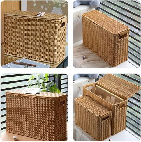 Alipis Woven Magazine Basket Natural Wicker Magazine Rack Rectangular Wicker Newspaper Holder Rattan Toys Organizers Decorative Storage Bin for Home Office Closet Decor in Kuwait