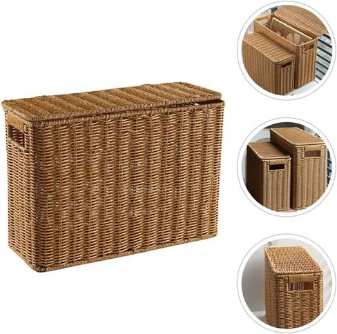 Alipis Woven Magazine Basket Natural Wicker Magazine Rack Rectangular Wicker Newspaper Holder Rattan Toys Organizers Decorative Storage Bin for Home Office Closet Decor in Kuwait