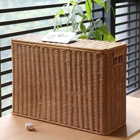 Alipis Woven Magazine Basket Natural Wicker Magazine Rack Rectangular Wicker Newspaper Holder Rattan Toys Organizers Decorative Storage Bin for Home Office Closet Decor in Kuwait