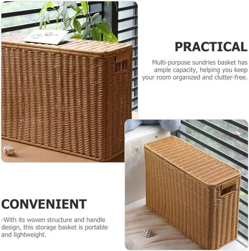 Alipis Woven Magazine Basket Natural Wicker Magazine Rack Rectangular Wicker Newspaper Holder Rattan Toys Organizers Decorative Storage Bin for Home Office Closet Decor in Kuwait