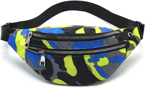 حقيبة الخصر MOCE للرجال والنساء، حقيبة عصرية مقاومة للماء مع حزام قابل للتعديل للسفر والمشي لمسافات طويلة والجري والرياضات الخارجية. (مموه أصفر/أزرق) in Kuwait