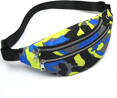 حقيبة الخصر MOCE للرجال والنساء، حقيبة عصرية مقاومة للماء مع حزام قابل للتعديل للسفر والمشي لمسافات طويلة والجري والرياضات الخارجية. (مموه أصفر/أزرق) in Kuwait