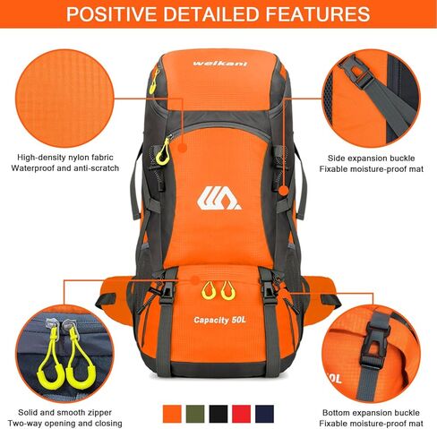 Taeku Hiking Daypack, 50L Waterproof Lightweight Backpack Travel Bag Climbing Backpacks for Outdoor Camping Travel (Black) in Kuwait