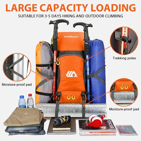 Taeku Hiking Daypack, 50L Waterproof Lightweight Backpack Travel Bag Climbing Backpacks for Outdoor Camping Travel (Black) in Kuwait