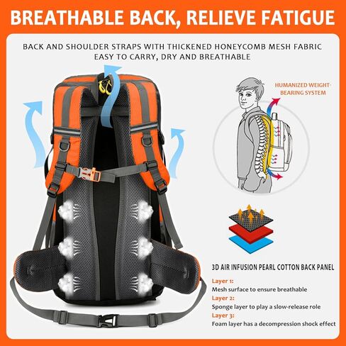 Taeku Hiking Daypack, 50L Waterproof Lightweight Backpack Travel Bag Climbing Backpacks for Outdoor Camping Travel (Black) in Kuwait