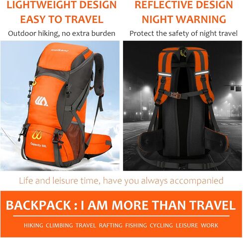 Taeku Hiking Daypack, 50L Waterproof Lightweight Backpack Travel Bag Climbing Backpacks for Outdoor Camping Travel (Black) in Kuwait