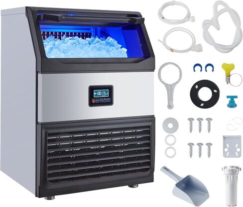 Ice Maker, Commercial Ice Machine, 200LBS/24H, Stainless Steel Ice Machine Ready in 5-15Mins, Freestanding Ice Maker with Ice Scoops, Self-Cleaning for Home Bar 120V/60Hz/420W in Saudi Arabia