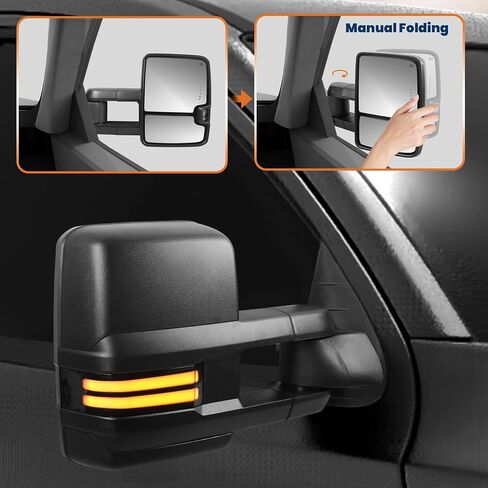 Pair Chrome Power Heated Towing Mirrors Compatible with 07-13 Chevy Silverado Suburban Tahoe GMC Serria Yukon w/Sequential Turn light,Running Light,Clearance Lamp in Saudi Arabia