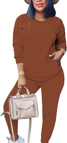 OCEANLUX 2 Piece Outfits Womens Set Sweatsuit Loungewear Basic Shirts Jogger Pant Set Tracksuit Macthing Set in Saudi Arabia