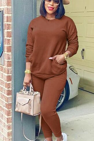 OCEANLUX 2 Piece Outfits Womens Set Sweatsuit Loungewear Basic Shirts Jogger Pant Set Tracksuit Macthing Set in Saudi Arabia