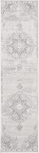 SAFAVIEH Brentwood Collection 2' x 16' Grey/Ivory BNT802F Medallion Distressed Non-Shedding Living Room Bedroom Runner Rug in Saudi Arabia
