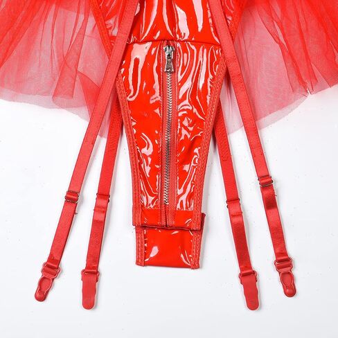 Yxinly Garter Lingerie Set for Women Sexy PU Leather Exotic Fishnet Bodysuit Leotard Teddy Tutu Nightwear in Saudi Arabia