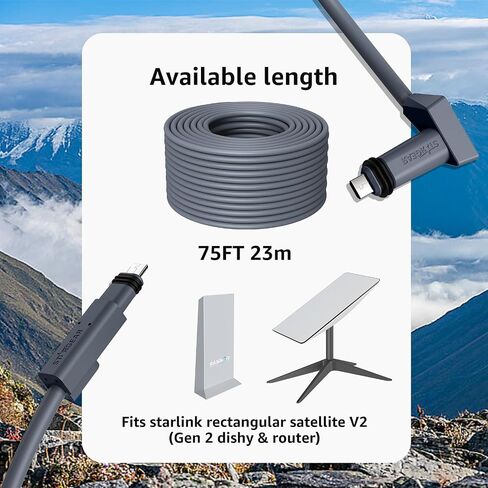 STARGEAR 150FT Starlink Cable for Starlink Actuated Gen 2, Standard Starlink Rectangular Satellite V2 Replacement Cable Waterproof with End Caps (46M) in Saudi Arabia