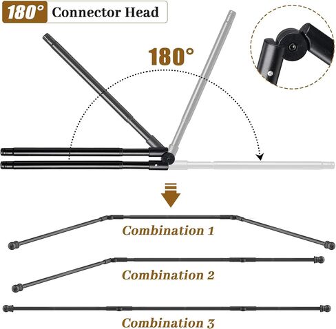 Bay Window Curtain Rods, U-shaped Curved Curtain Rods for Windows 59 to 184 Inches, Black 1 Inch Diameter Heavy Duty Curtain Rods for Bedroom, Living Room, Adjustable Renter Friendly Curtain Rods in Kuwait