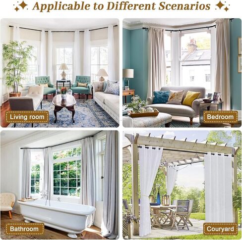 Bay Window Curtain Rods, U-shaped Curved Curtain Rods for Windows 59 to 184 Inches, Black 1 Inch Diameter Heavy Duty Curtain Rods for Bedroom, Living Room, Adjustable Renter Friendly Curtain Rods in Kuwait