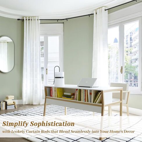 Bay Window Curtain Rods, U-shaped Curved Curtain Rods for Windows 59 to 184 Inches, Black 1 Inch Diameter Heavy Duty Curtain Rods for Bedroom, Living Room, Adjustable Renter Friendly Curtain Rods in Kuwait