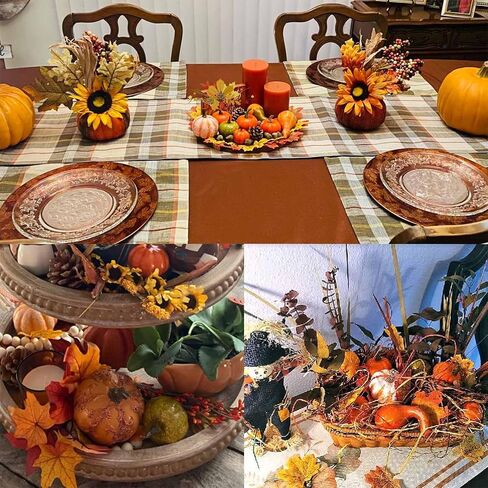 Thanksgiving Artificial Pumpkins, 50 PCS Mini Artificial Pumpkins with Maple Leaves, Pinecones, Acorns, Fall Harvest Decorating Set for Fall Wedding, Halloween, Thanksgiving Table Centerpiece in Saudi Arabia