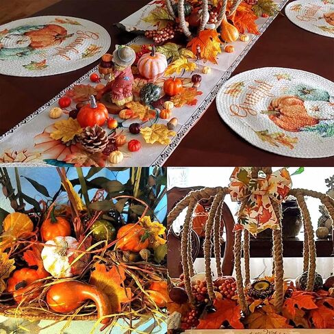 Thanksgiving Artificial Pumpkins, 50 PCS Mini Artificial Pumpkins with Maple Leaves, Pinecones, Acorns, Fall Harvest Decorating Set for Fall Wedding, Halloween, Thanksgiving Table Centerpiece in Saudi Arabia