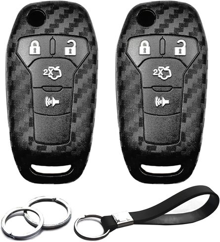 2pcs Compatible with Ford Transit-150 250 350 HD E-Transit Connect Maverick F-150 Lightning F-250 F-350 F-450 F-550 Super Duty F-650 F-750 Ranger Black Key Fob Cover Case Key Chain Holder in Saudi Arabia