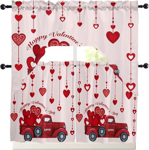 Red Black Plaid Swag Kitchen Curtain Sets with Valance,3 Pieces Rod Pocket Curtain Drapes for Bedroom Living Room Bathroom Cafe,Christmas Farmhouse Rustic Checkered 56''x36''&24''x27.5''x2Panels in Saudi Arabia