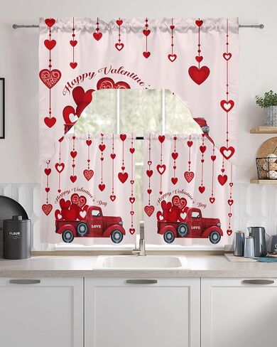 Red Black Plaid Swag Kitchen Curtain Sets with Valance,3 Pieces Rod Pocket Curtain Drapes for Bedroom Living Room Bathroom Cafe,Christmas Farmhouse Rustic Checkered 56''x36''&24''x27.5''x2Panels in Saudi Arabia