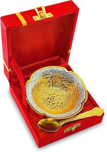 NOBILITY Bowl Spoon Set Silver Plated Light Weight with Red Box Diwali Christmas Eid Wedding Return Friends Family Corporate Home Decoration Gift Items Dessert Dry Fruits Serving Gifts in Saudi Arabia