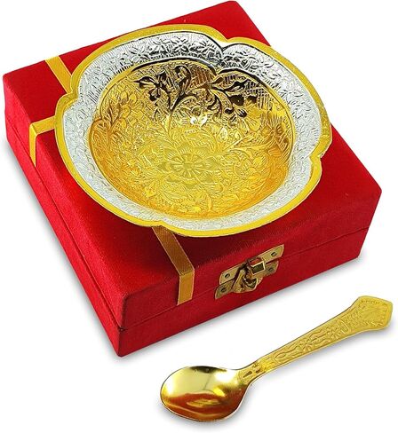 NOBILITY Bowl Spoon Set Silver Plated Light Weight with Red Box Diwali Christmas Eid Wedding Return Friends Family Corporate Home Decoration Gift Items Dessert Dry Fruits Serving Gifts in Saudi Arabia