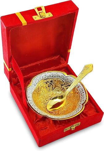 NOBILITY Bowl Spoon Set Silver Plated Light Weight with Red Box Diwali Christmas Eid Wedding Return Friends Family Corporate Home Decoration Gift Items Dessert Dry Fruits Serving Gifts in Saudi Arabia
