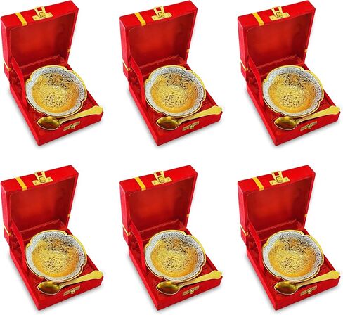 NOBILITY Bowl Spoon Set Silver Plated Light Weight with Red Box Diwali Christmas Eid Wedding Return Friends Family Corporate Home Decoration Gift Items Dessert Dry Fruits Serving Gifts in Saudi Arabia